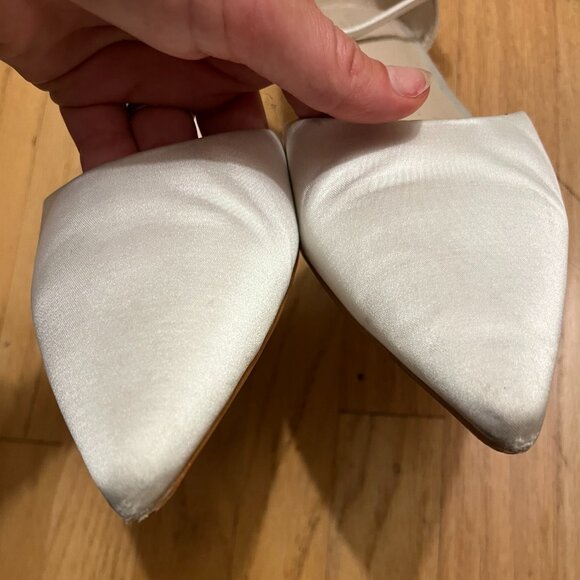 Kailee P Satin Pointy Toe Flats with Ankle Strap - Ivory Satin - Picture 3 of 4